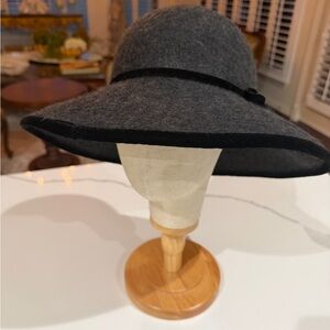 Women’s Wide Brim Wool Felt Hat in Charcoal Gray with Black Trim